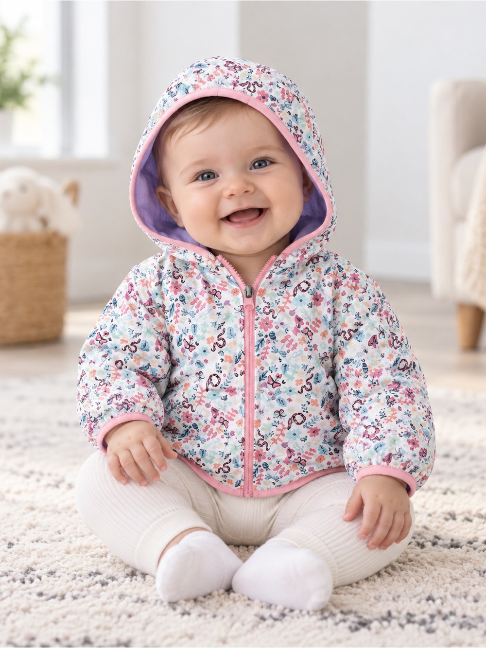 Columbia Floral Quilted Baby Hoodie Jacket - Pink & Lavender